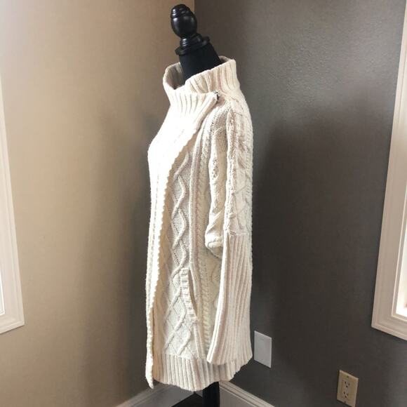 PRANA Cream Cable Knit Cowl Neck Snap Front Cardigan, M - Picture 2 of 6